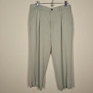 Tommy Bahama Silk Pant Mens 34x24 Green Pleated Dress Casual Chino Relaxed Short